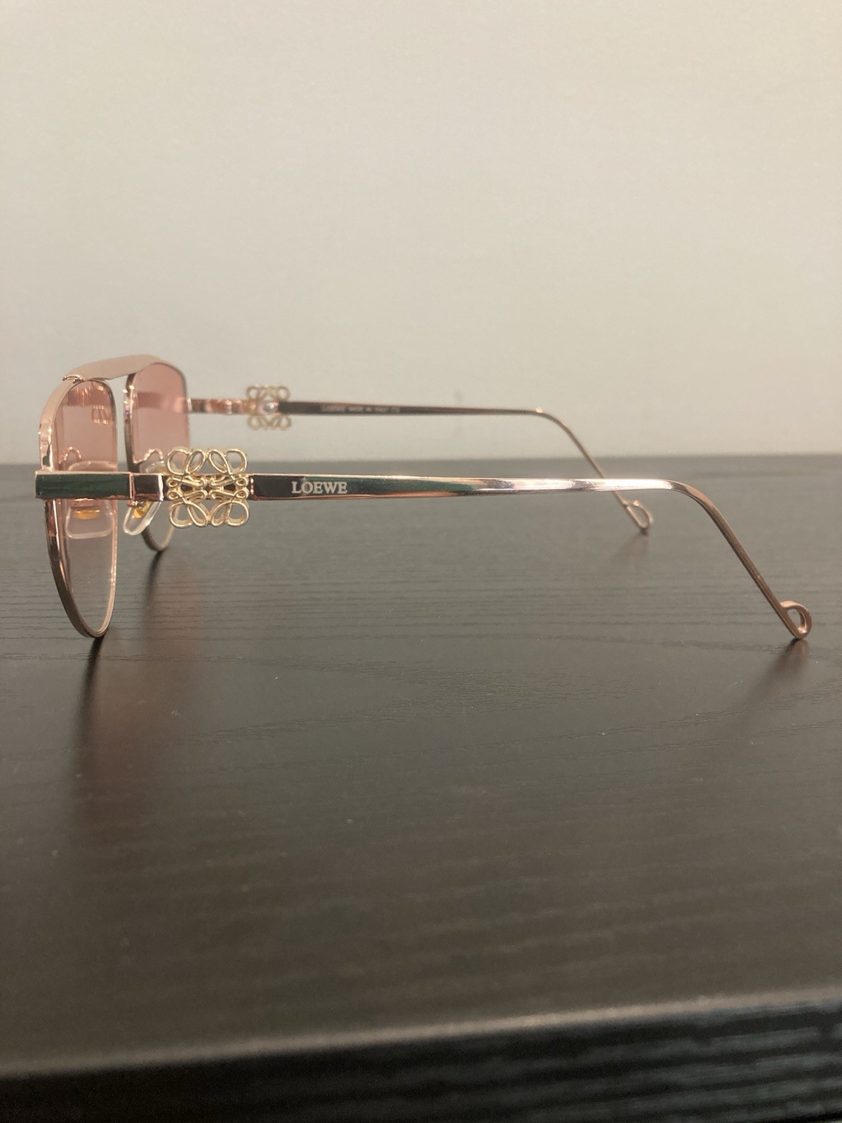 Loewe Anagram Aviator Sunglasses Gold Metal Frames Pink Lens
