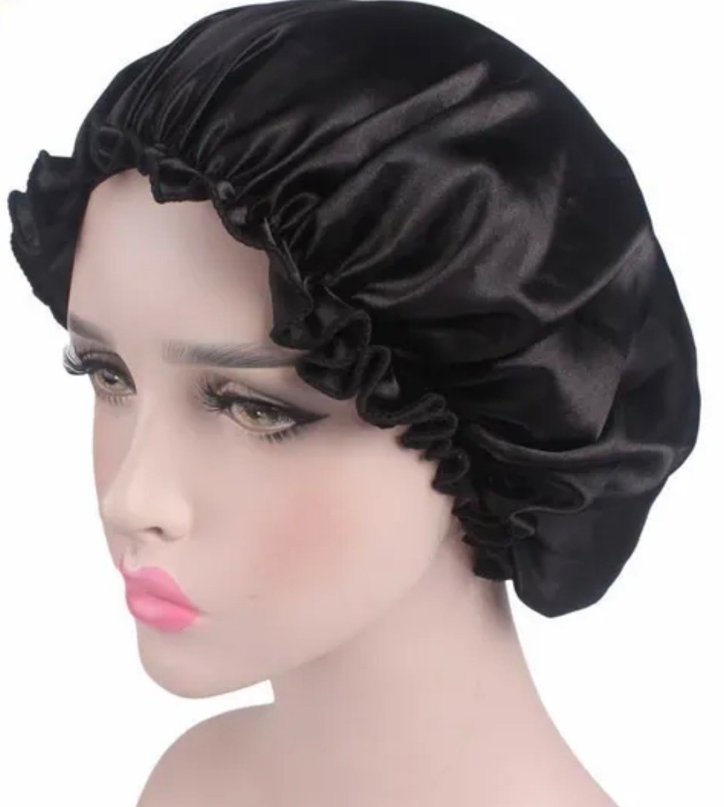Women Satin Night Sleep Cap Hair Bonnet Hat Silk Head Cover Wide Elastic Band