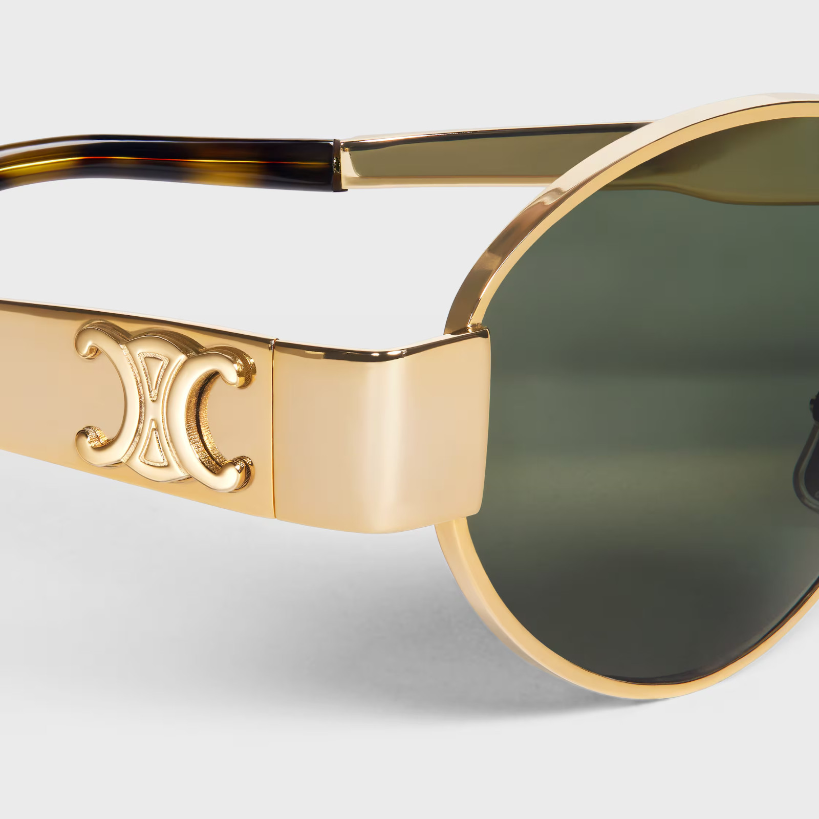 Celine Metal Triomphe CL40235U 30N Endura Gold/Green Oval Women’s Sunglasses