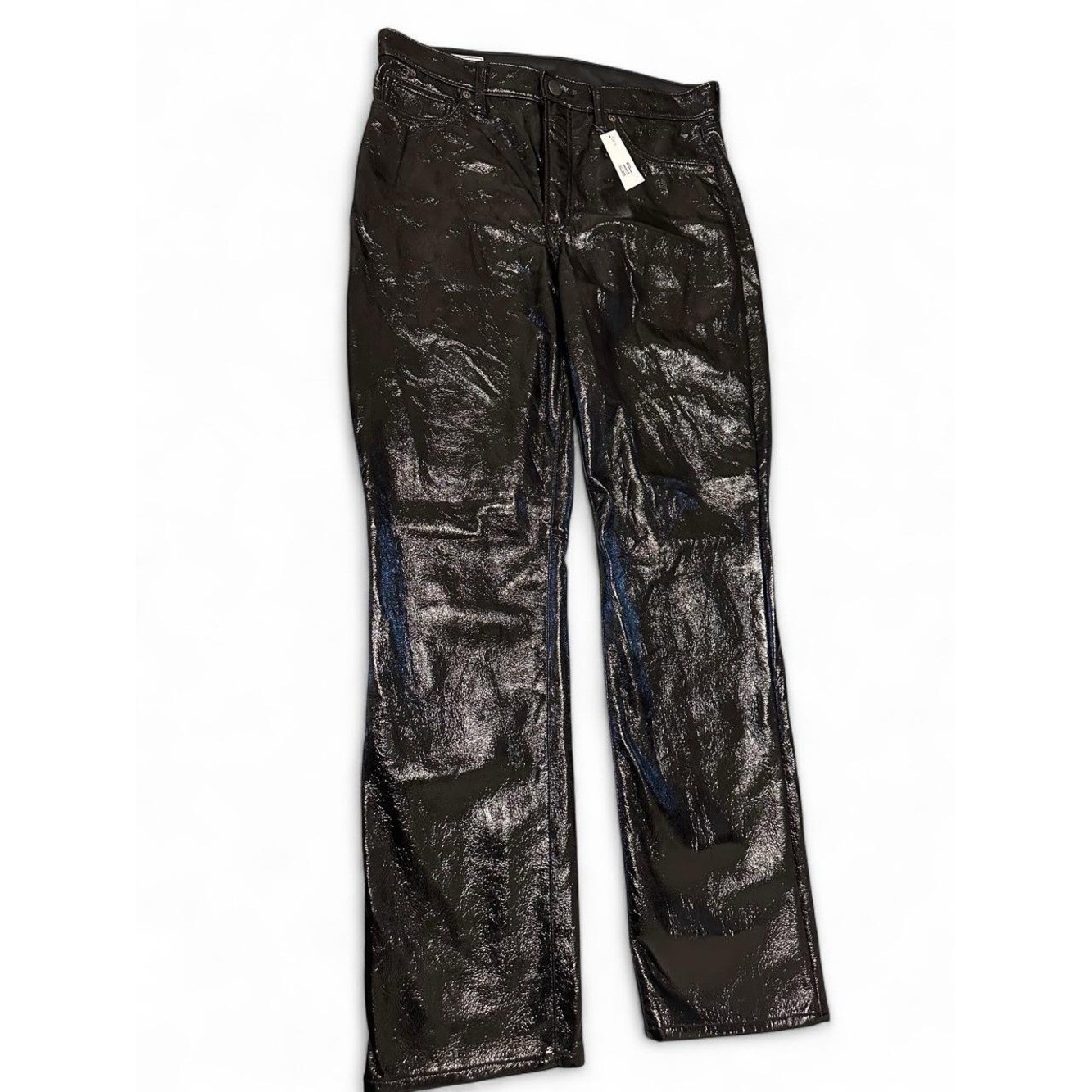 Gap Womens Vintage Slim High Rise Faux Leather Pants Crinkled Black Straight Leg