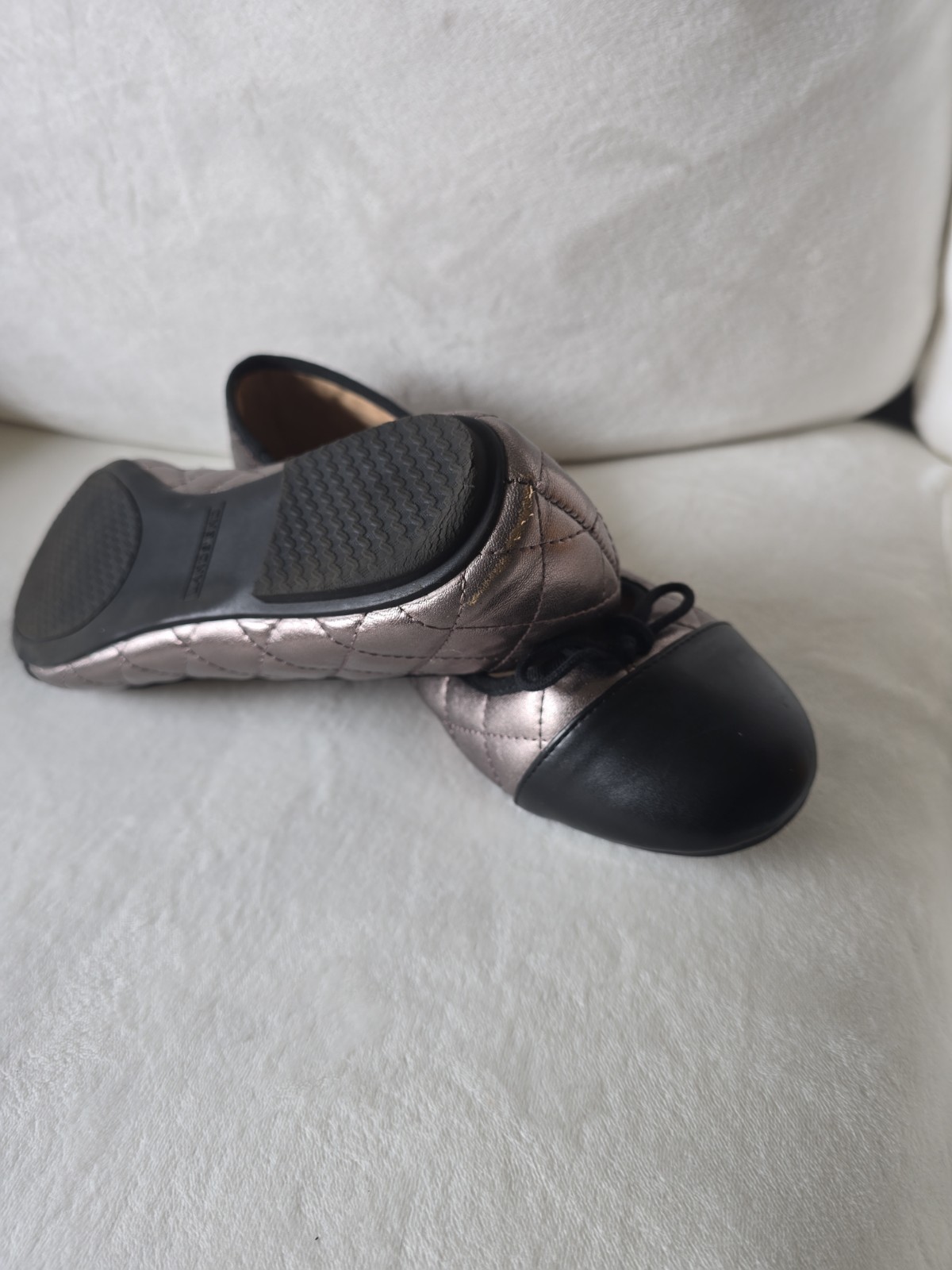 Lands End Ballet Flat Shoes Bronze / Brown 9,5 Quilted Bow Casual Streetwear