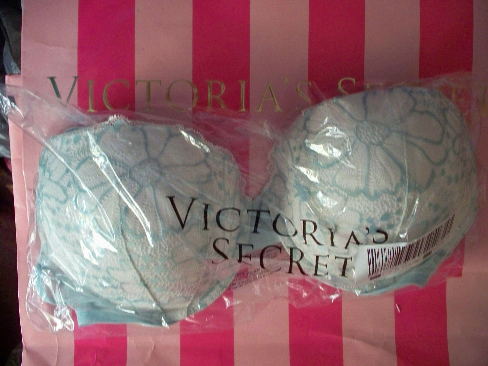 38C Aqua White LACE Mesh Wings Extreme Lift Victorias Secret Plunge PU UW Bra
