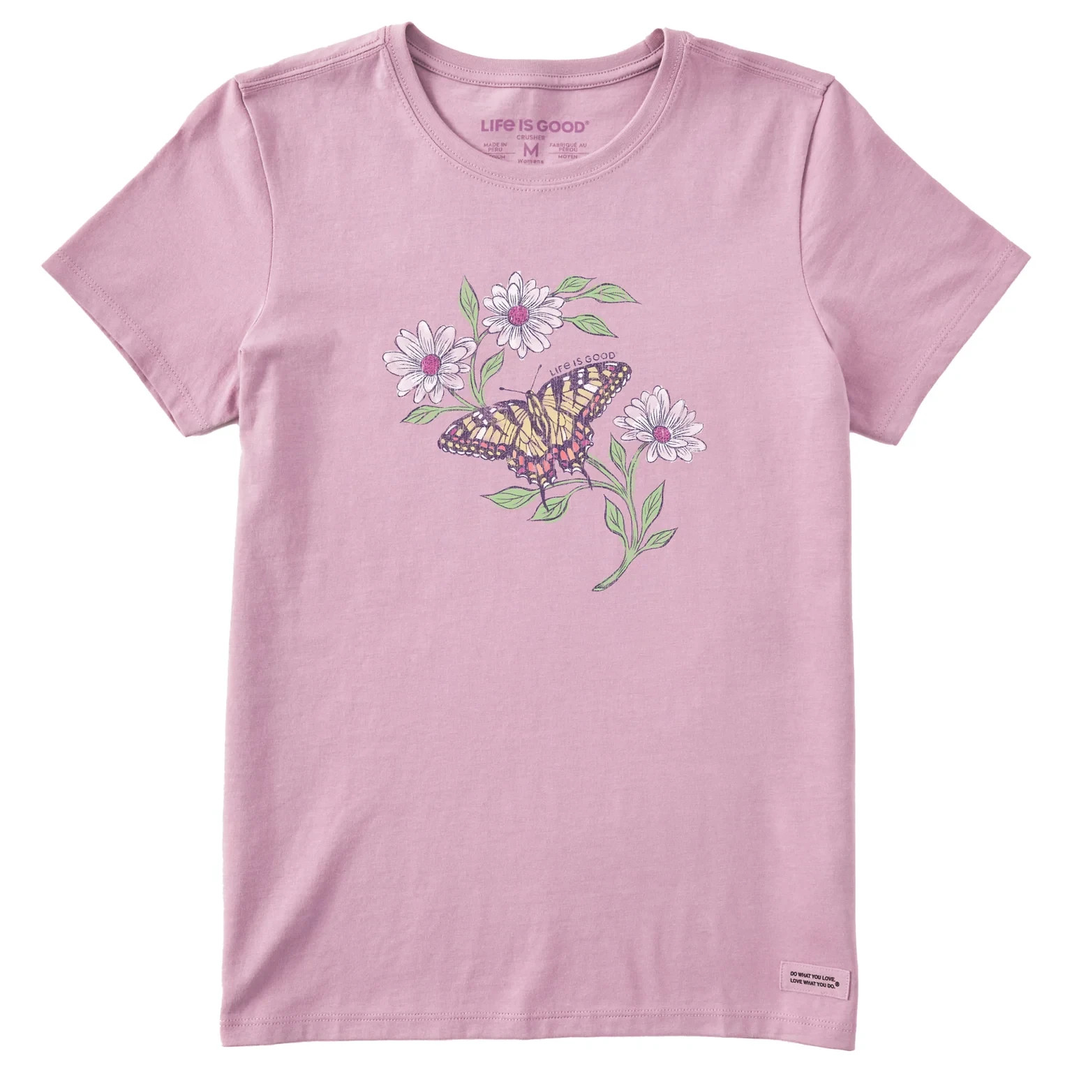 Life Is Good SS Shirt Crusher Tee TIGER BUTTERFLY DAISIES Flower 43in Womens L