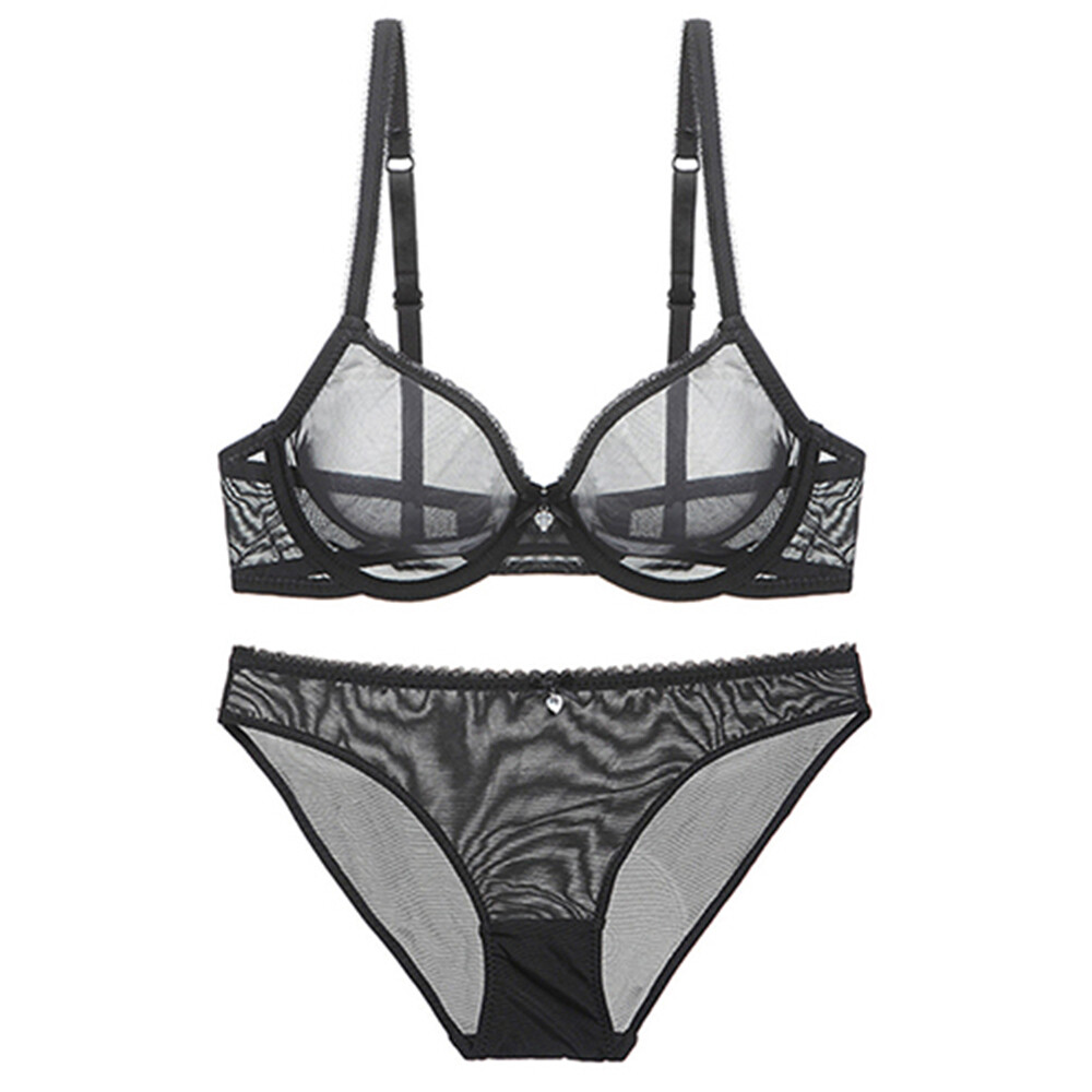 Unlined Ladies Bras Set Sexy See-Through Lingerie Mesh Underwire Brassiere Brief
