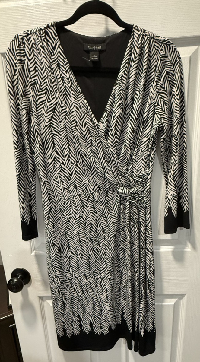 WHBM Pre-owned Black, Size 6, Knee length long dress, Cinched Tie Waist