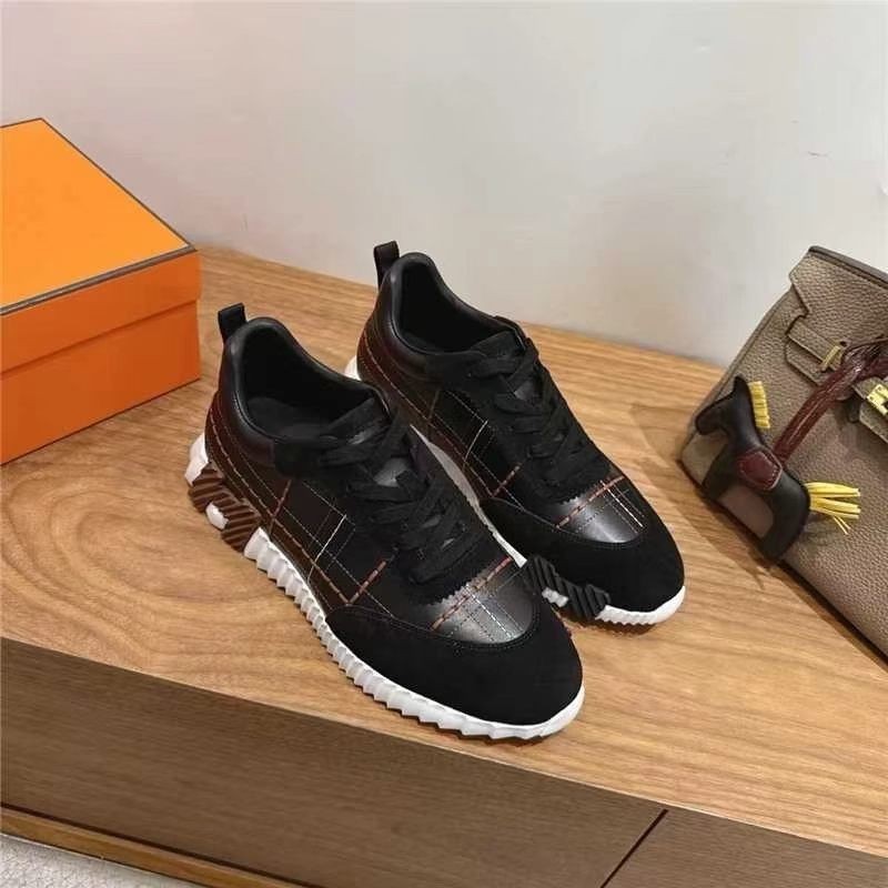 Black White Hermes Bouncing Calfskin & Suede Sneakers Men