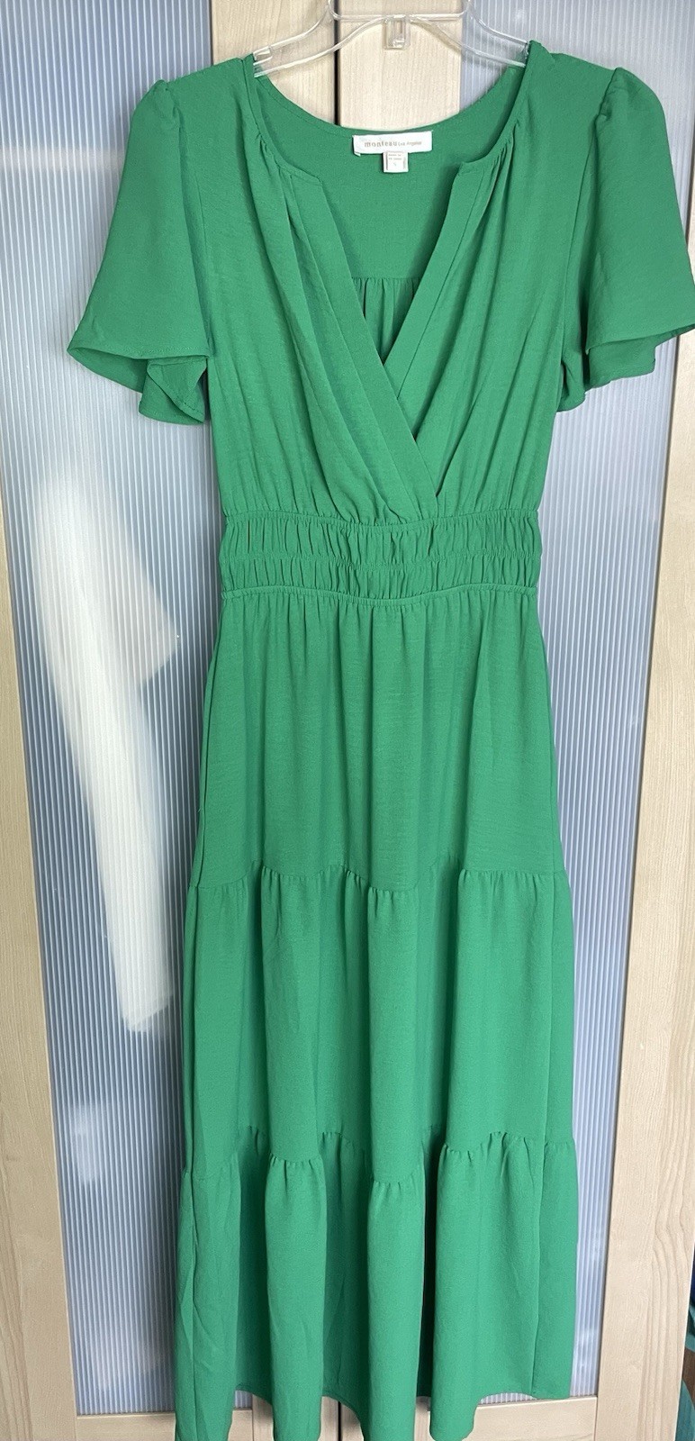 Monteau Los Angeles Kelly Green Puff Sleeve Dress Women’s Sz S Beach Casual