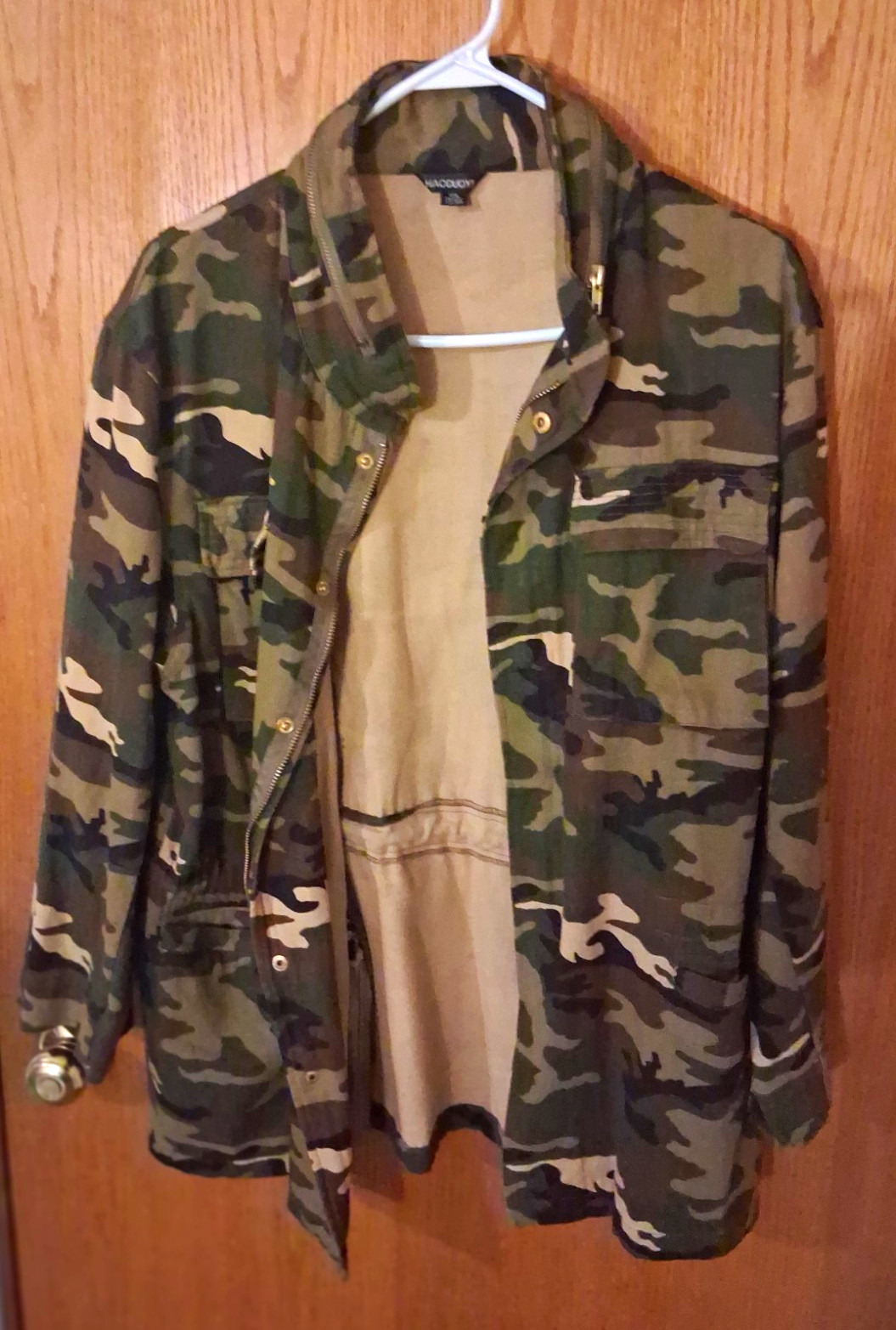 HAODUOYI Men’s XXL Camouflage Military Mid-Length Jacket Stand-Up Zip Snap