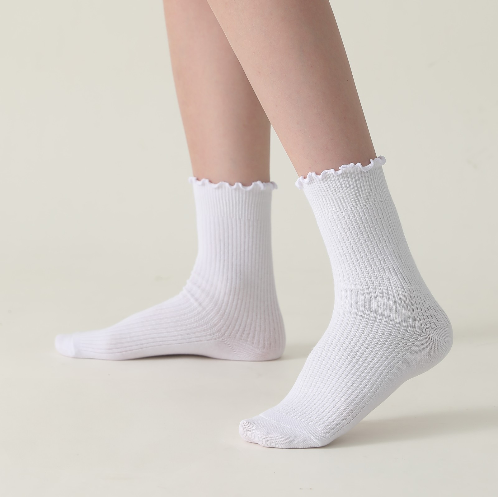 6-Pair Cotton Ruffle Frilly Crew Socks Womens Turn Cuff Fashion Cute