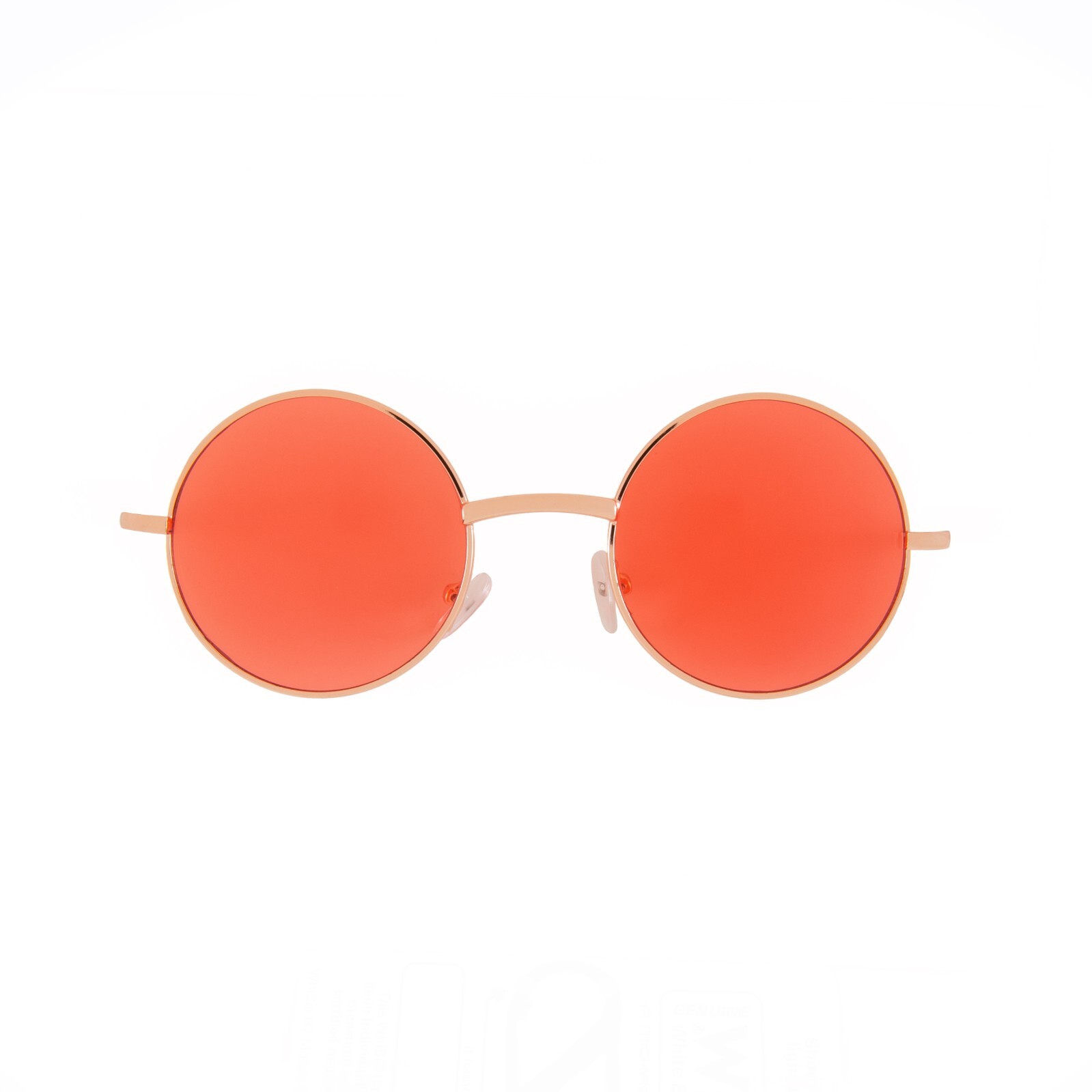 RED LENS ROUND SUNGLASSES 43 MM GOLD METAL FRAME RETRO TRENDY HIPPIE HIPSTER