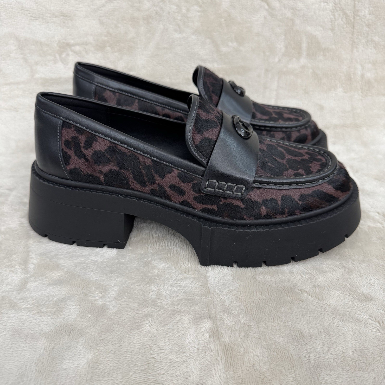 Coach NWOB Leah Platform Leopard Print Haircalf Loafers CCH55 Women 8.5