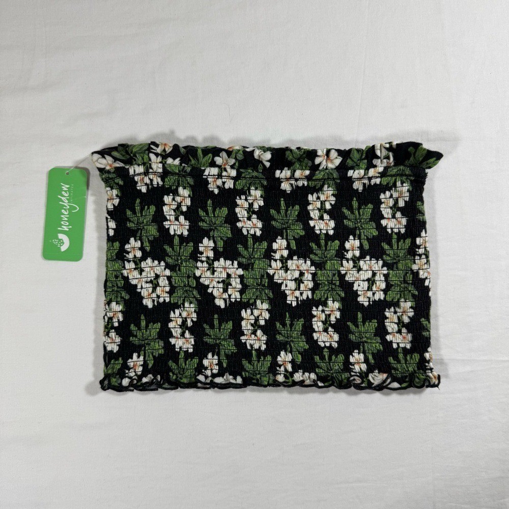 NWT Honeydew Boho Cottage-Core Black Green & White Floral Tube Top Size Medium