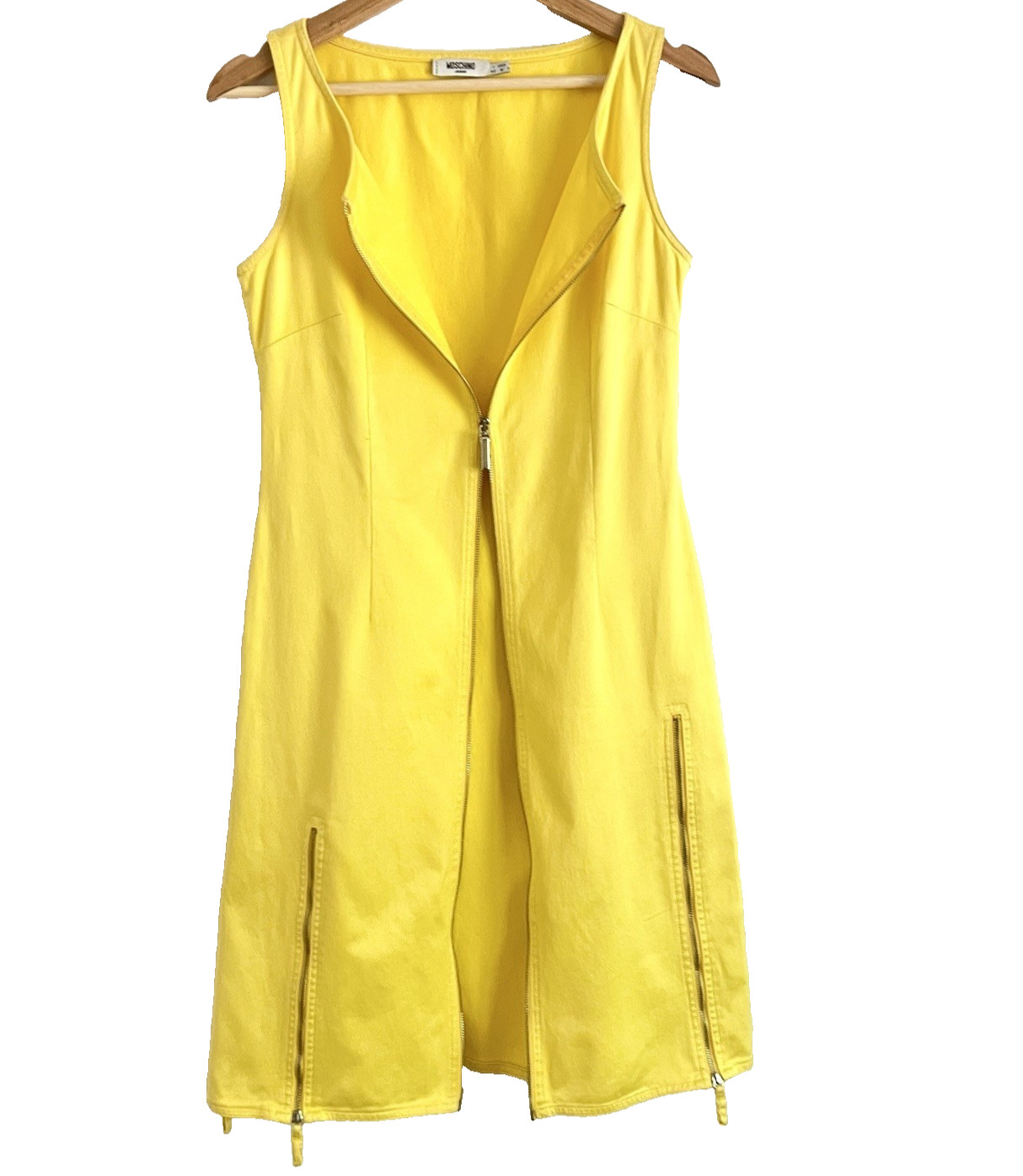 Moschino Jeans Sheath Dress Yellow Boatneck Minimalist Italy IT42 US8 90s VTG