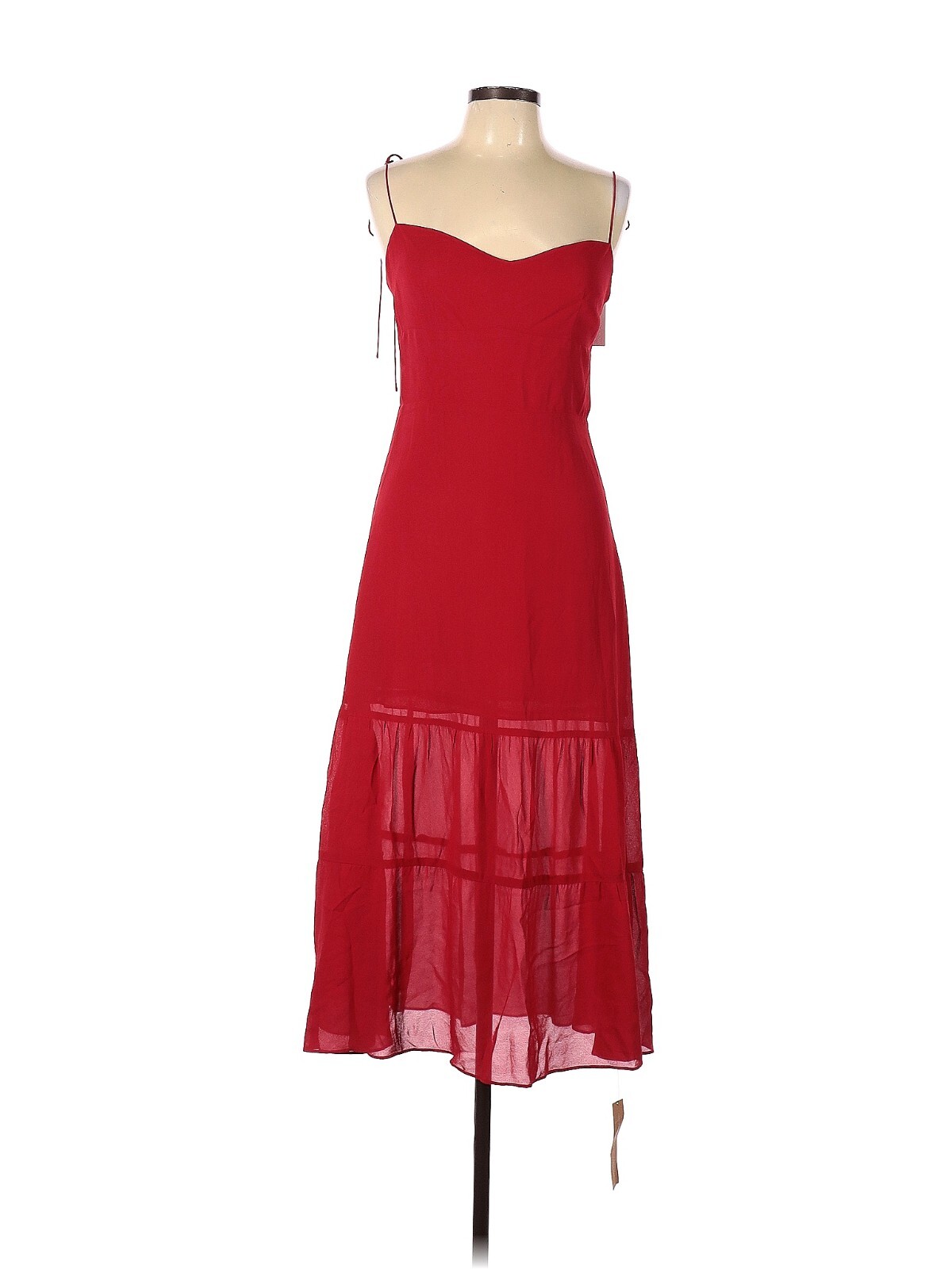 NWT Reformation Petite Emmie Midi in Cherry Red Tie Straps Georgette Dress 10P