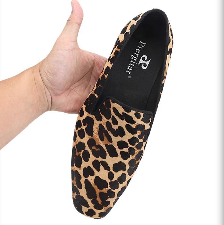 Men’s Fashion British Round Toe Leopard Slip On Loafers Youth Party Dress Shoes