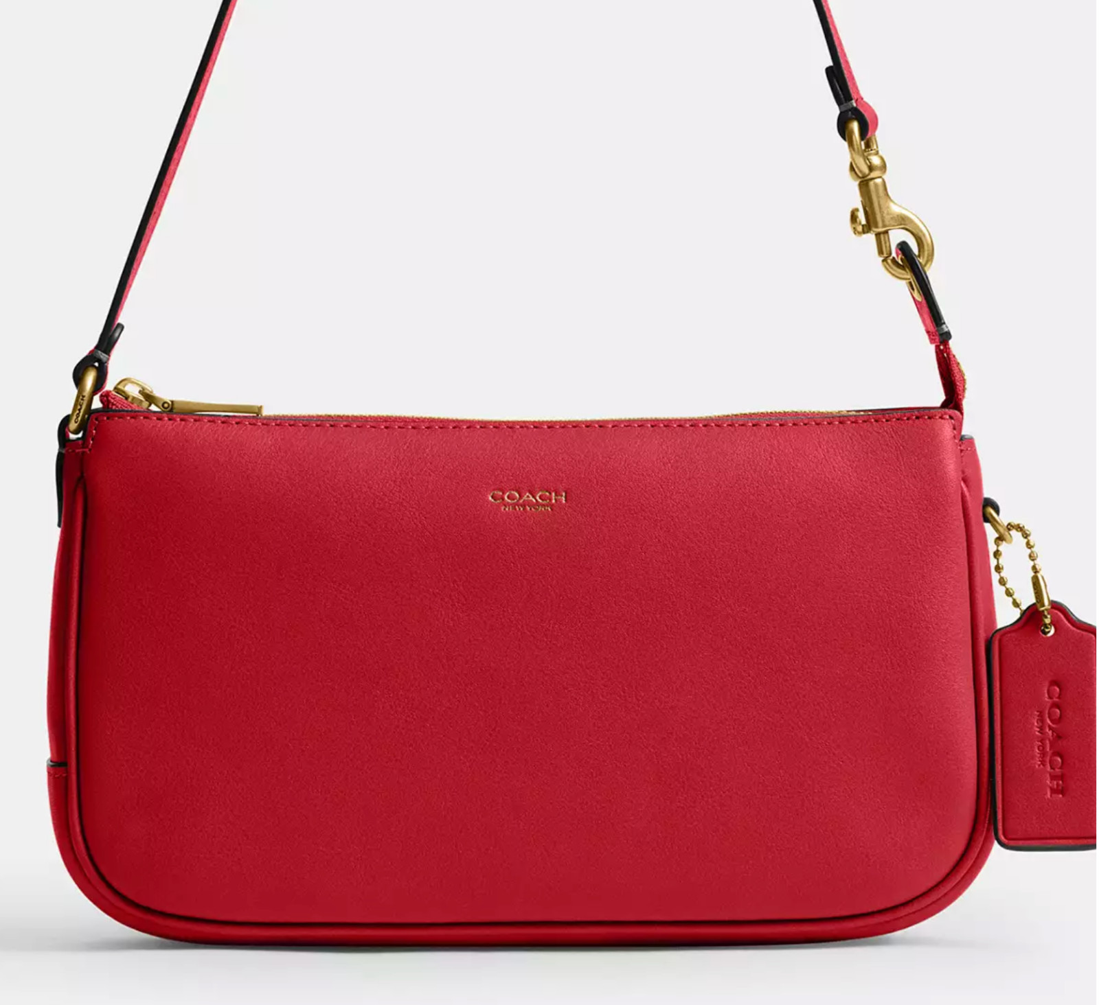 ORIG. PKG. Coach Scarlet Red Smooth Leather Wristlet Short Shoulder Plaza 22 Bag