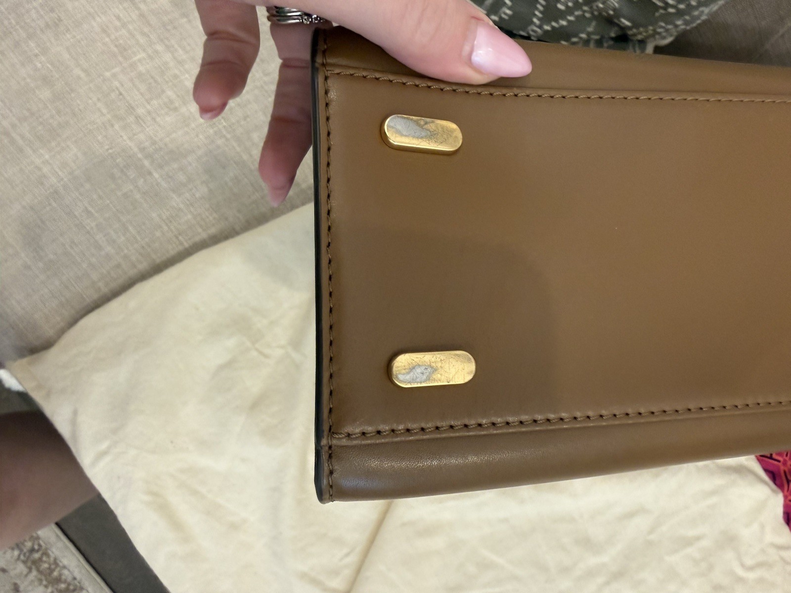Tory Burch Lee Radziwill Leather Top Handle Satchel-Large in Moose w gold HW