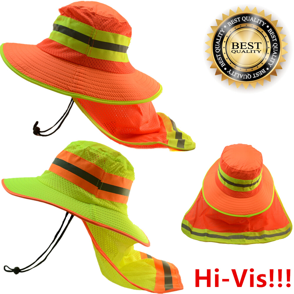 Hi Vis Reflective Sun Safety Working Neck Flap Boonie Hats Ventiation Bucket Cap