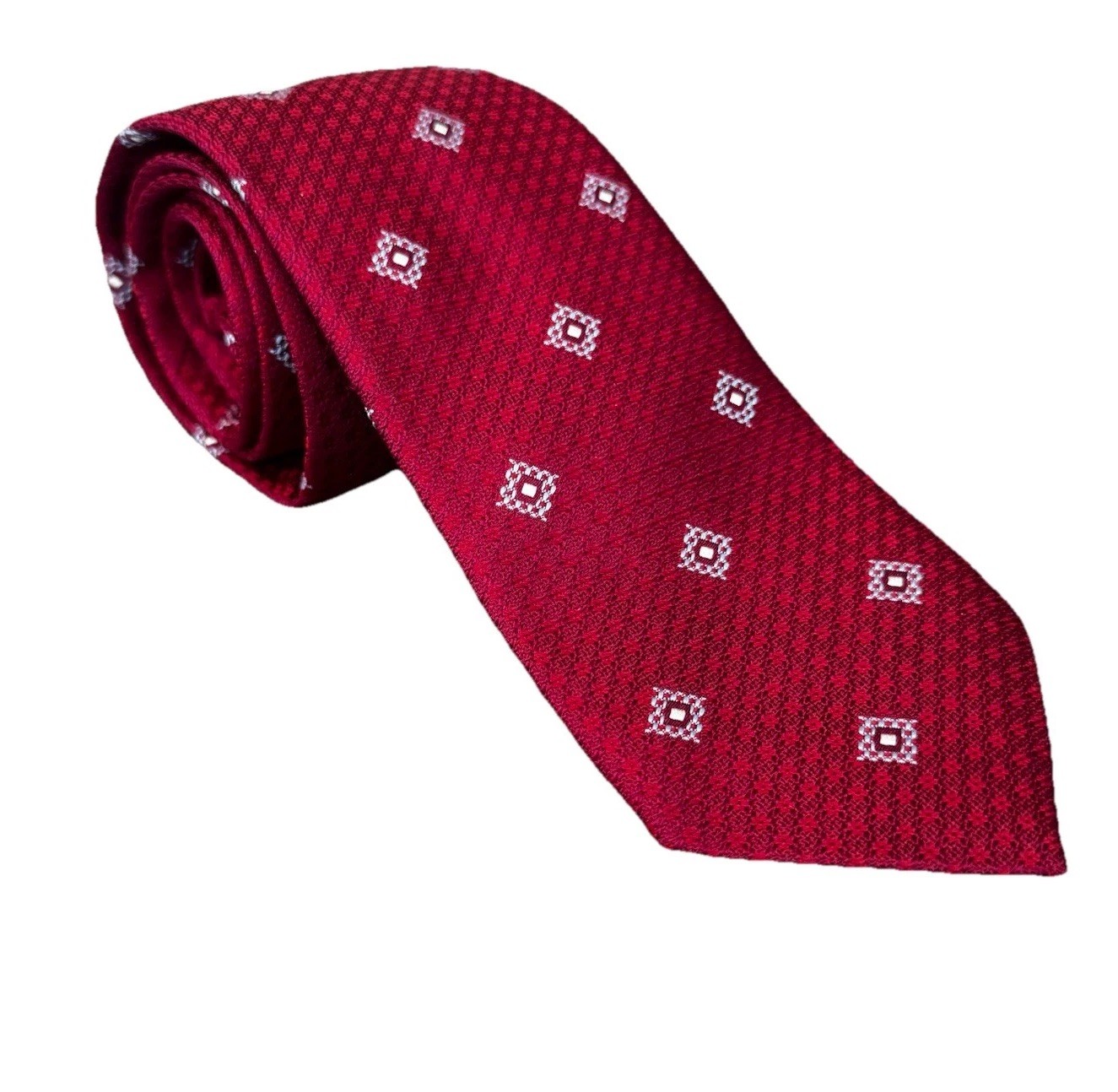 David Donahue Red Blue Geometric Neck Tie 100% Silk Handmade 3.25 inches