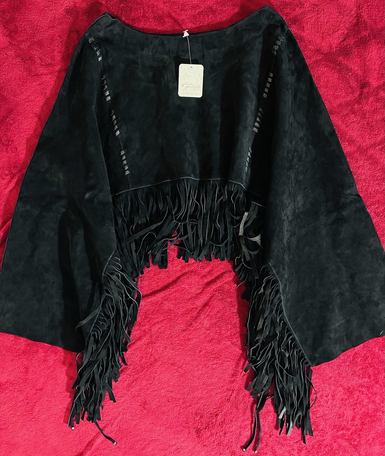 100% Sheep Leather Suede Poncho By Free People Sz XS/S NWT Western Classic #J