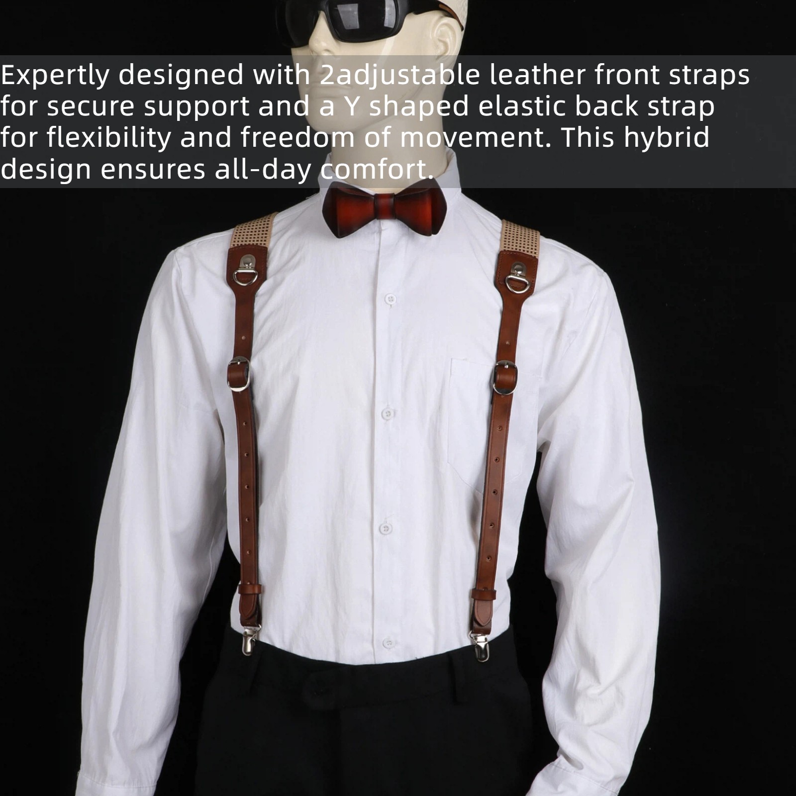 Tourbon Men Suspenders Y Back Button Clip/Hook Attach Pants Braces Adjust Strap
