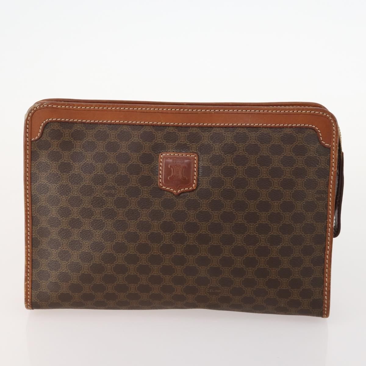 CELINE Macadam Canvas Clutch Bag PVC Leather 3 Set Brown Black beige Auth 173683