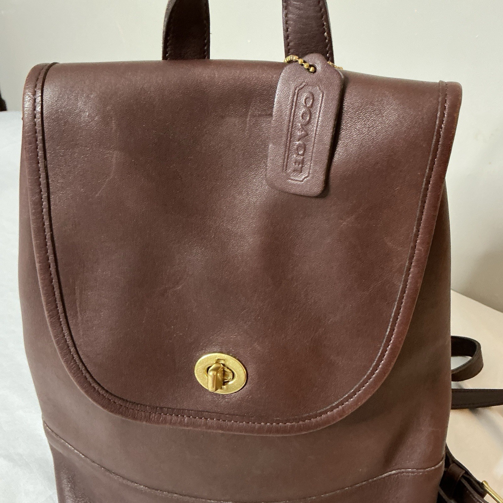 Vtg Coach Daypack 90’s Brown Leather 9791 Turn Lock