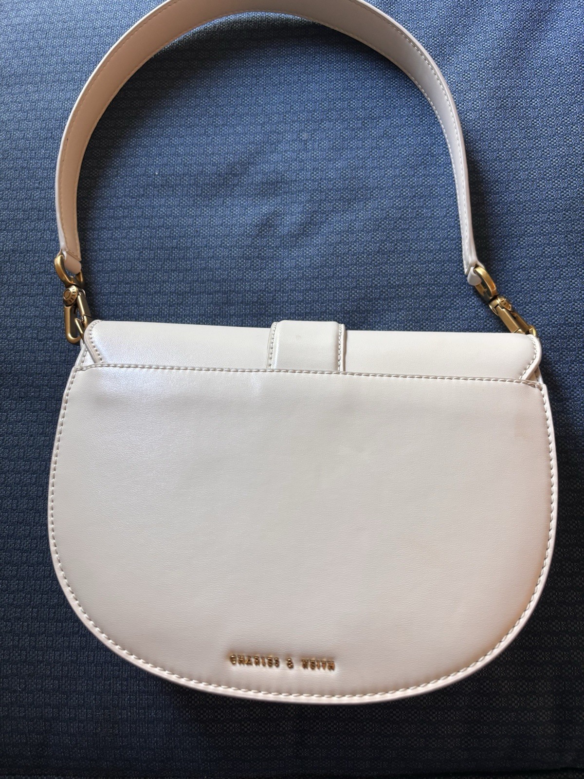 Charles & Keith Women’s Beige Semi-Circle Shoulder Bag, Buckle, Gold Hardware