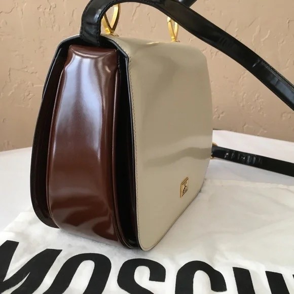 MOSCHINO Redwall Tricolor Polished Leather Bag Made in Italy