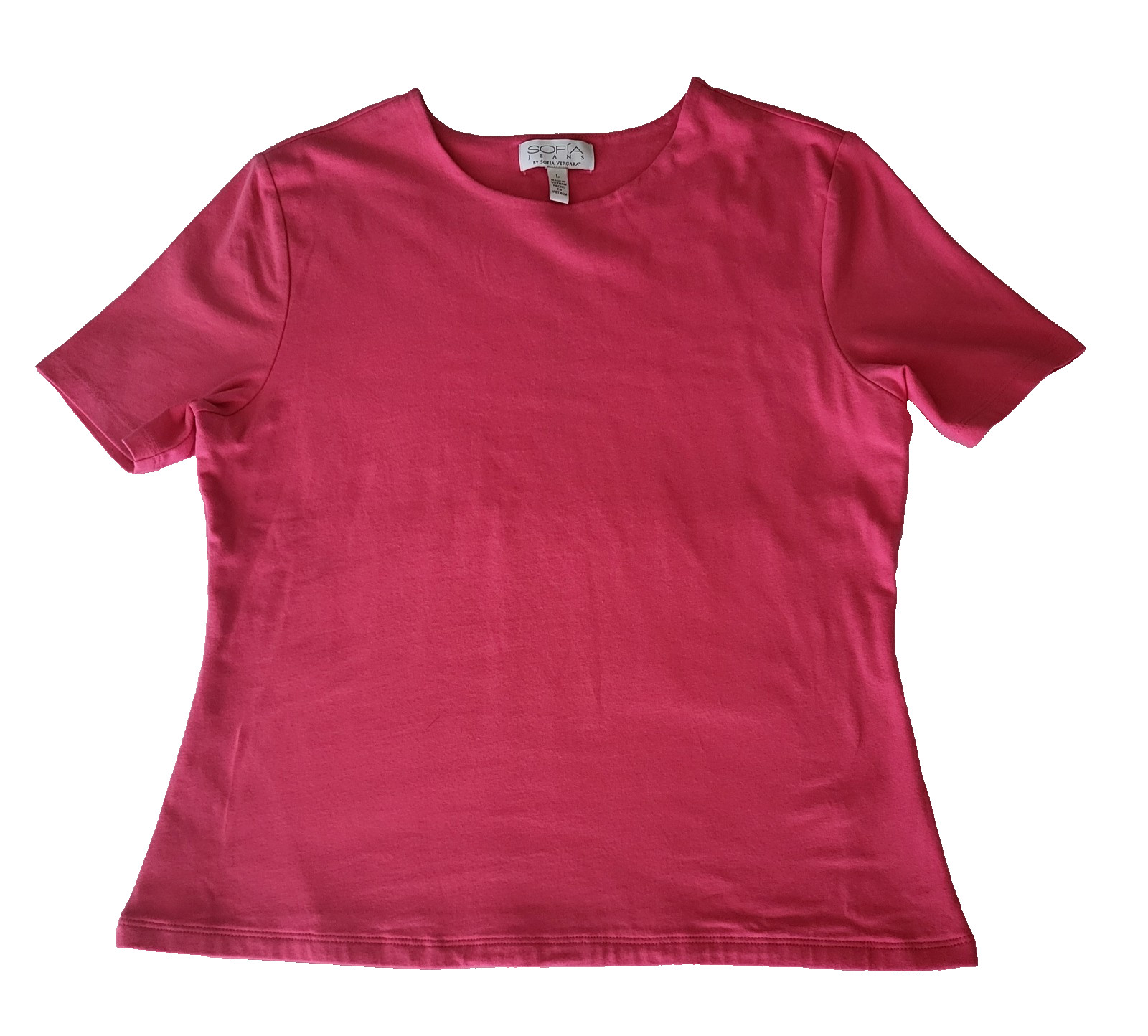 Sophia Vergara Women’s Pink Short Sleeve Shirt Stretch Size Large EUC Scoop Neck