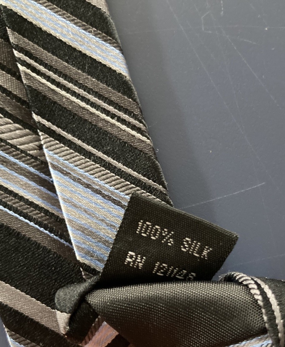 DKNY Silk Tie Dark Blue Light Blue Gray Stripes Necktie USA 58 x 3.25 Inches