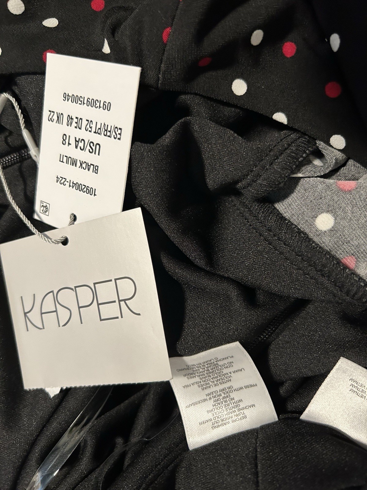 KASPER Black Polka Dot Midi Wear To Work Dress Plus 18W NWT
