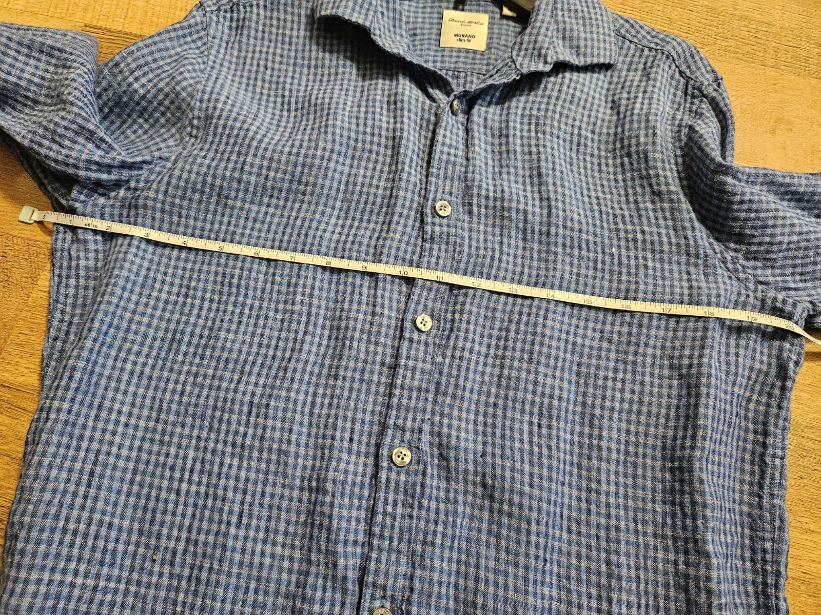 MURANO Baird McNutt Irish Linen gingham check slim fit medium shirt blue