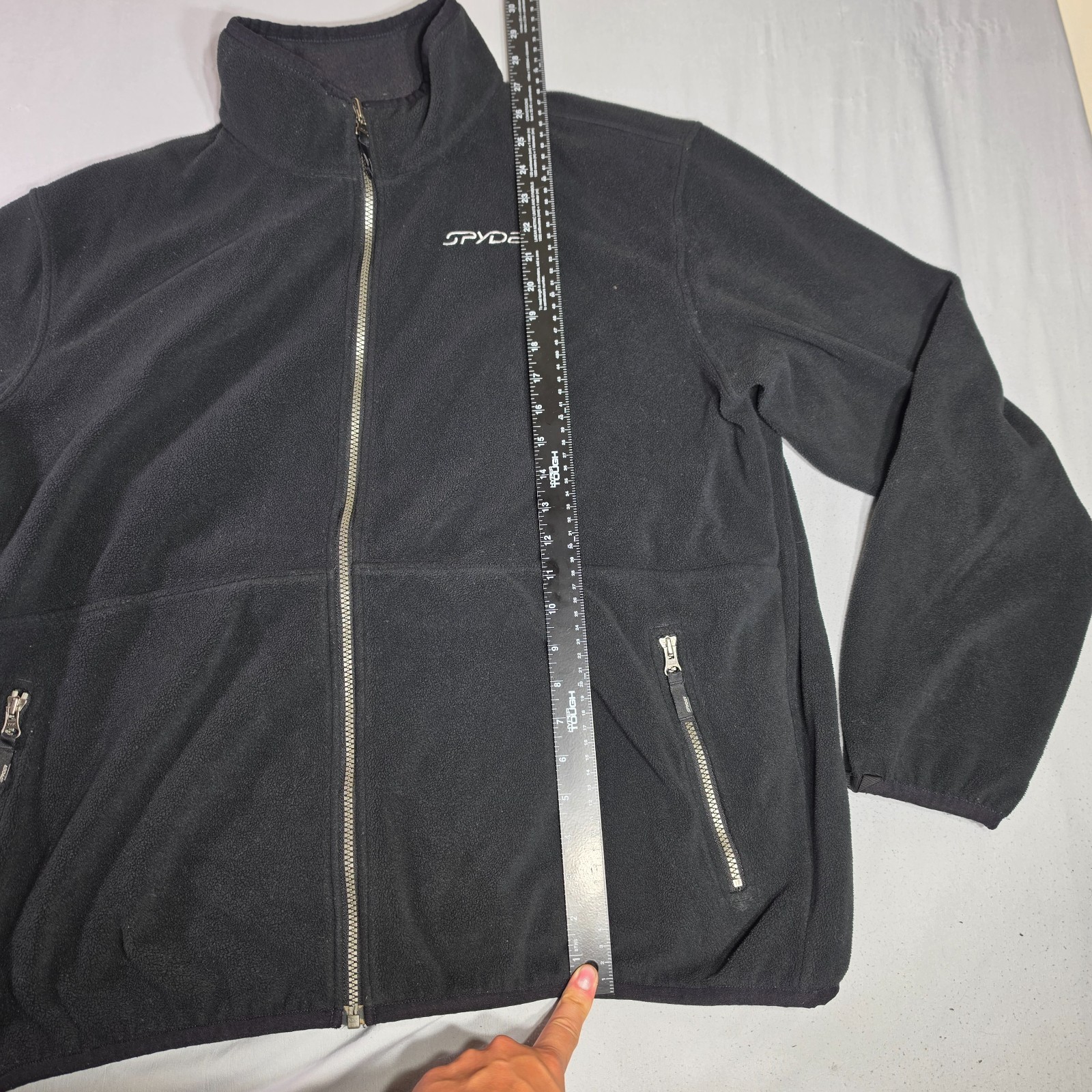 Spyder Jacket Mens X-Large Black Full Zip Pockets Fleece Jacket Stitched Logos