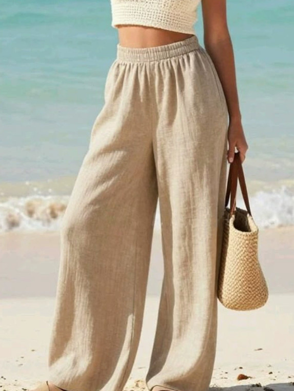 Unisex Summer Cotton Wide Leg Pants Baggy High Waist Casual Trousers
