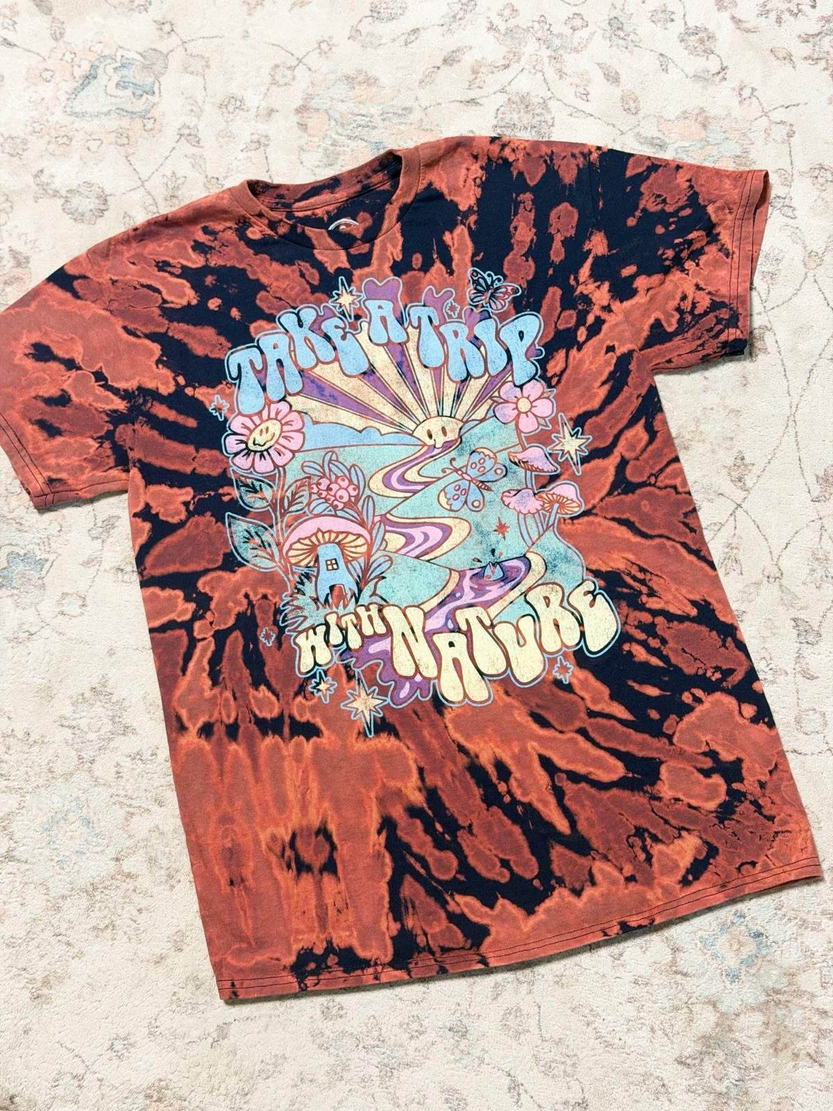 Acid washed T-Shirt Take A Trip With Nature Psychedelic Graphic