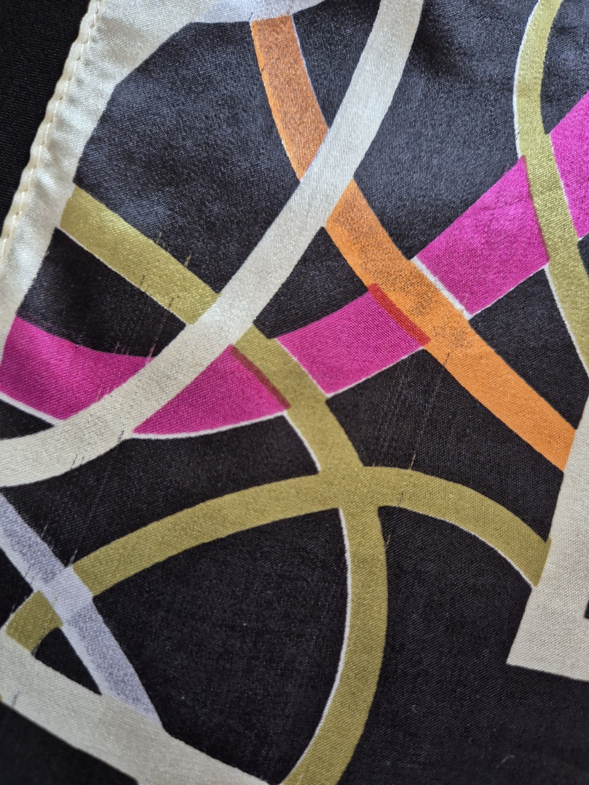 Floral & Circle 82cm Silk Square Scarf Black Pink Orange Cream