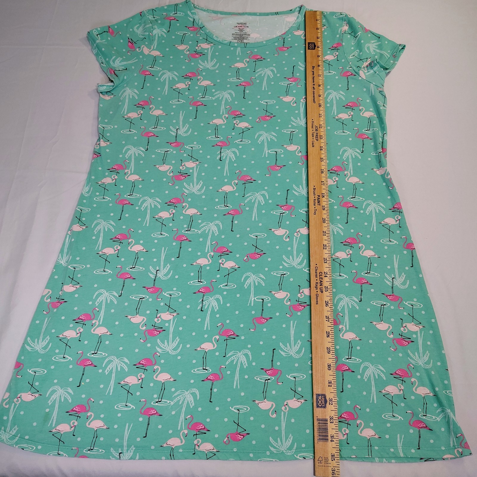 Secret Treasure Green Flamingos Palm Trees Sleepshirt Nightgown Nightshirt