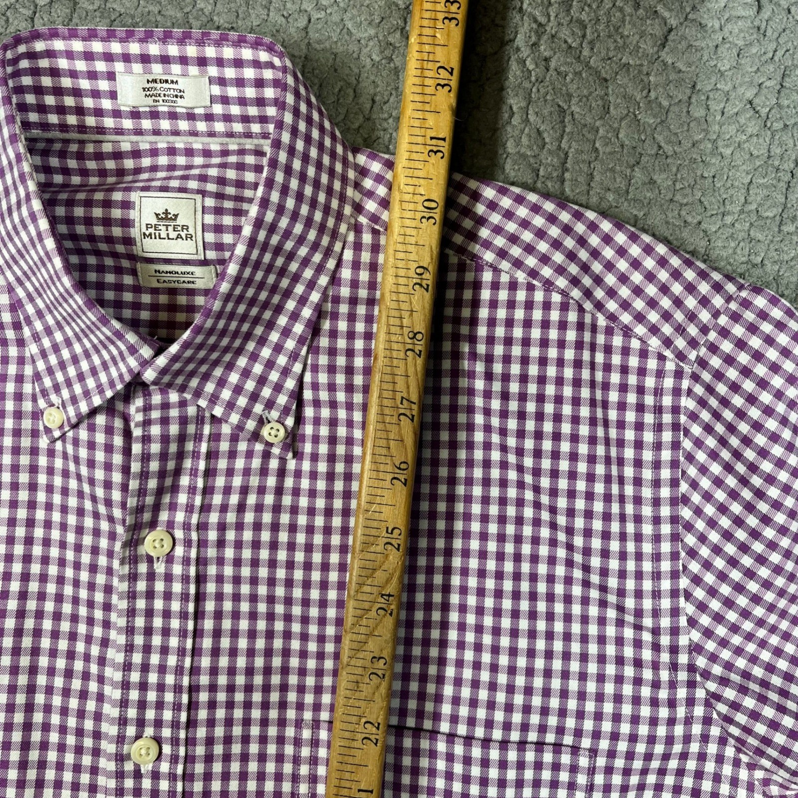 Peter Millar Nanoluxe Easy Care Mens Medium Purple Gingham Button Down Shirt