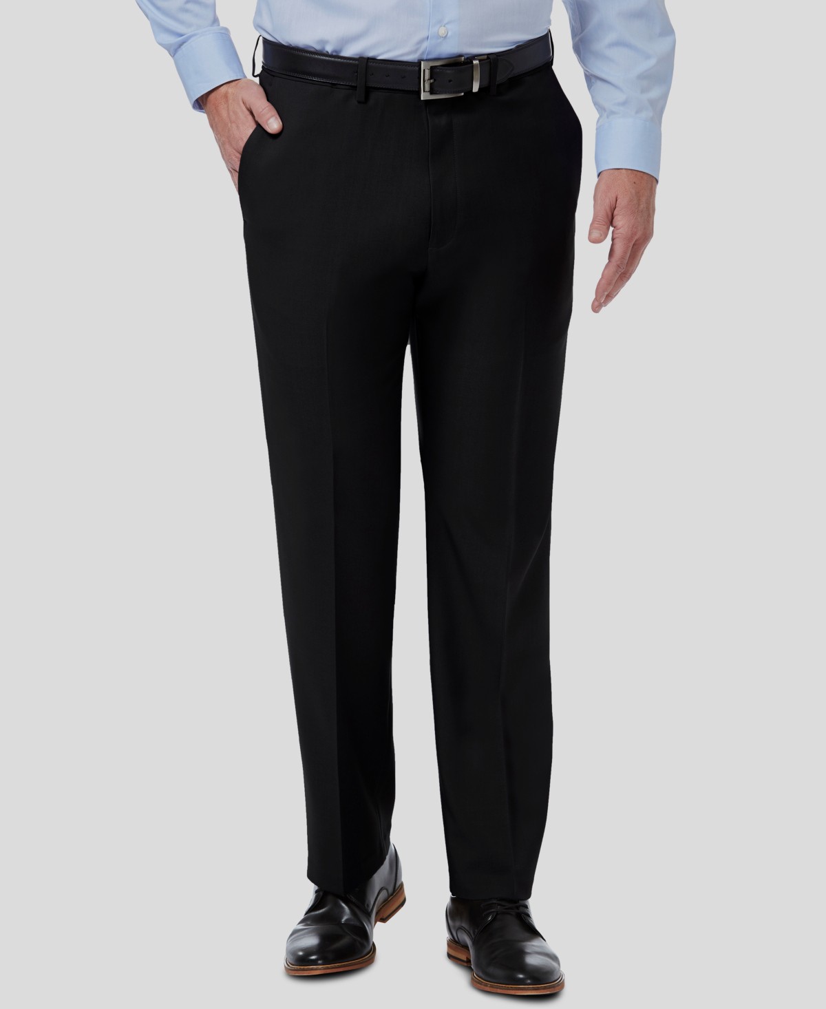 Haggar Men’s Black Solid Classic-Fit Stretch Flat-Front Dress Pants Size 38W 32L