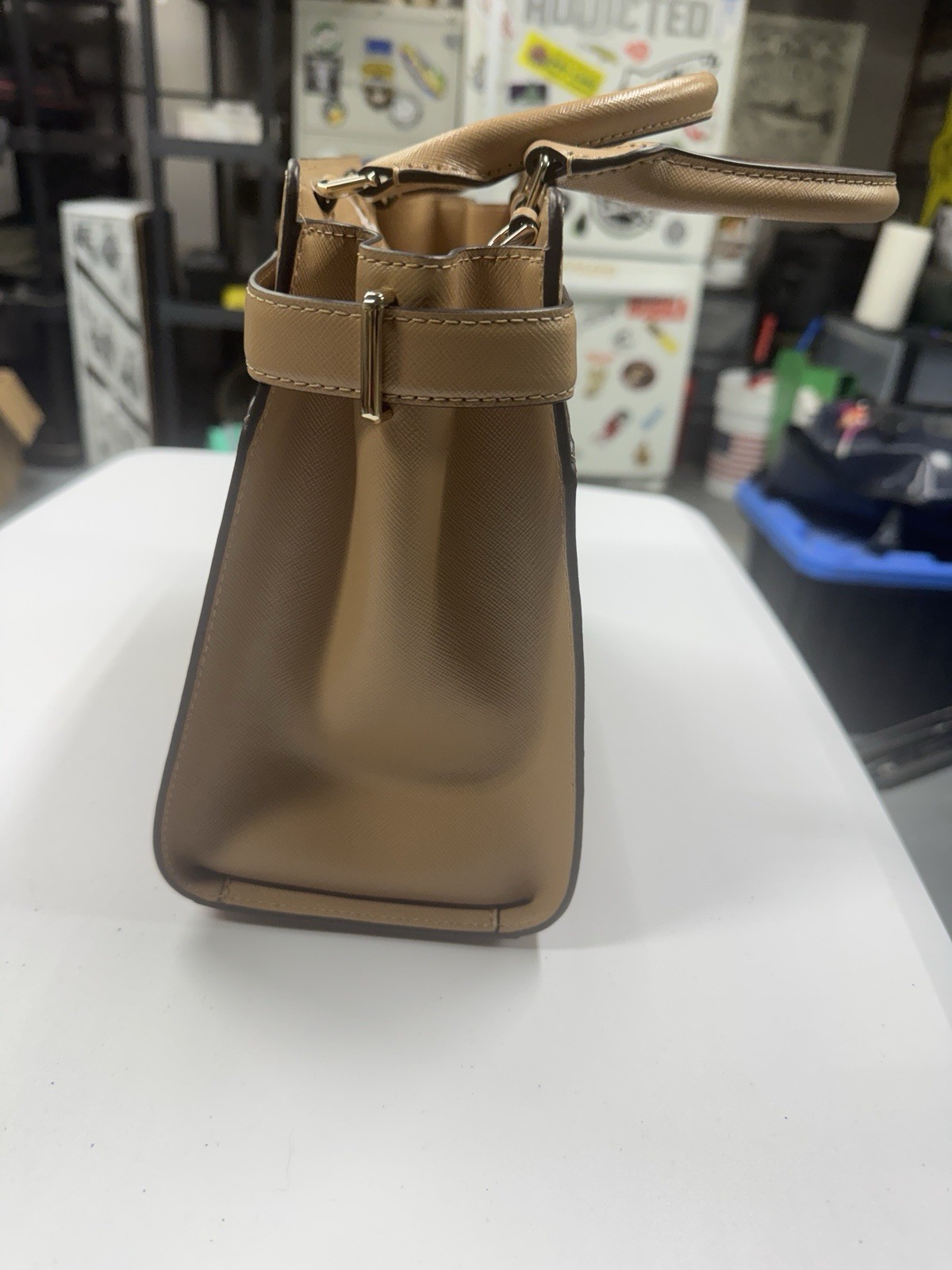 Kate Spade New York Staci Medium Beige Satchel Zip Top Handle Detachable Strap