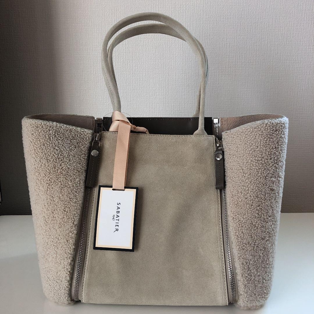 SABATIER Tote Bag Handbag Purse w/Pouch in Greige NEW 10 inches