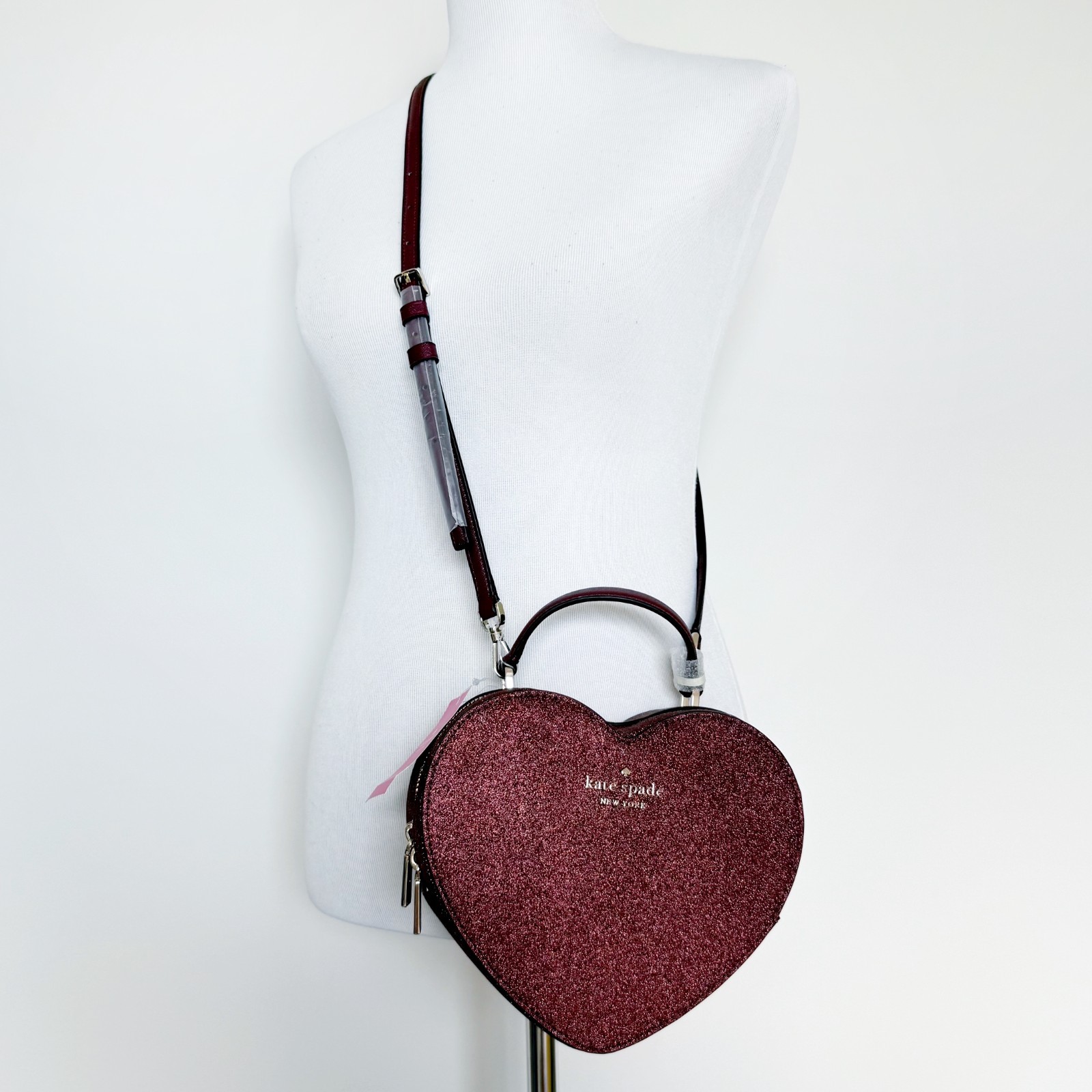 Kate Spade Love Shack Glitter Heart Crossbody Bag Purse Deep Nova Dark Red Love