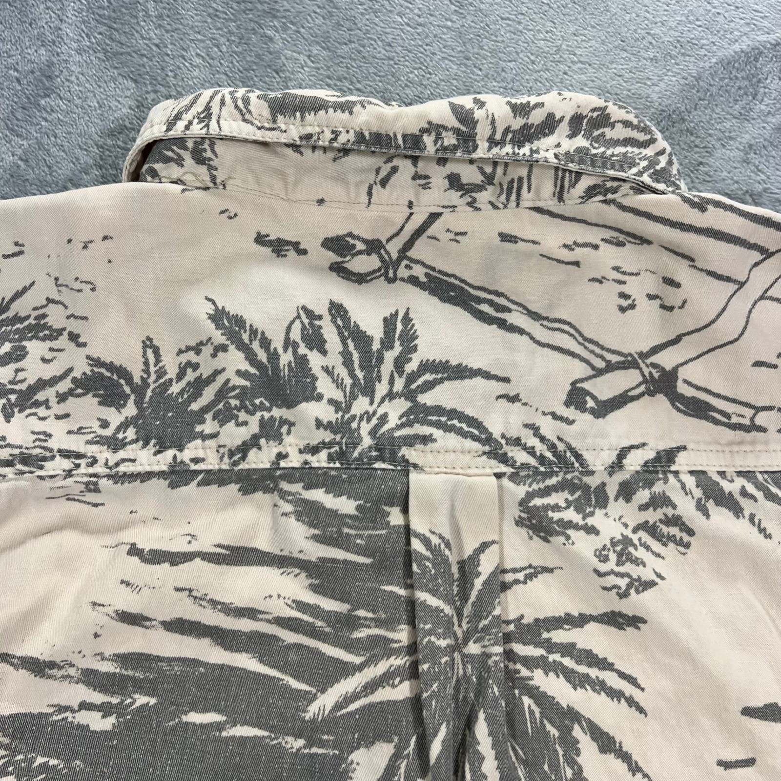 UNBRANDED Hemp Blend Tropical Island Print Shirt Mens Large Beige Gray