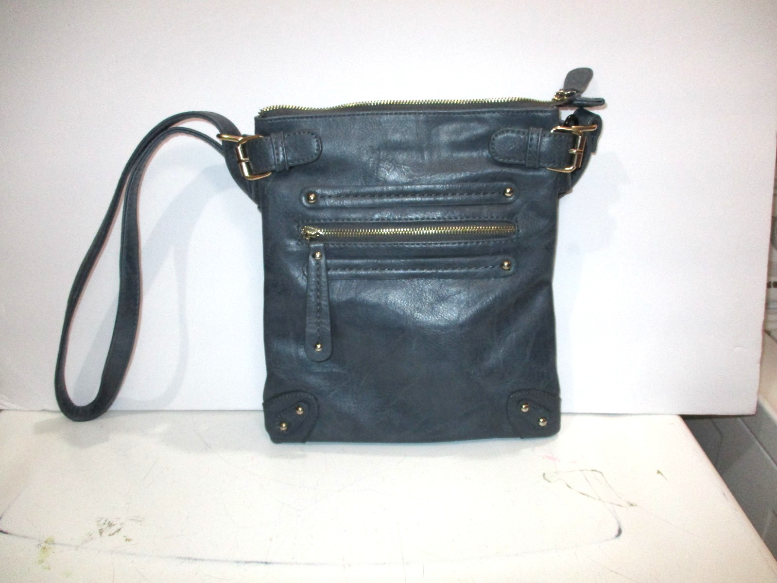 Miztique Crossbody Bag Indigo Blue Zipper Studded Shoulder Purse 12″x 10″