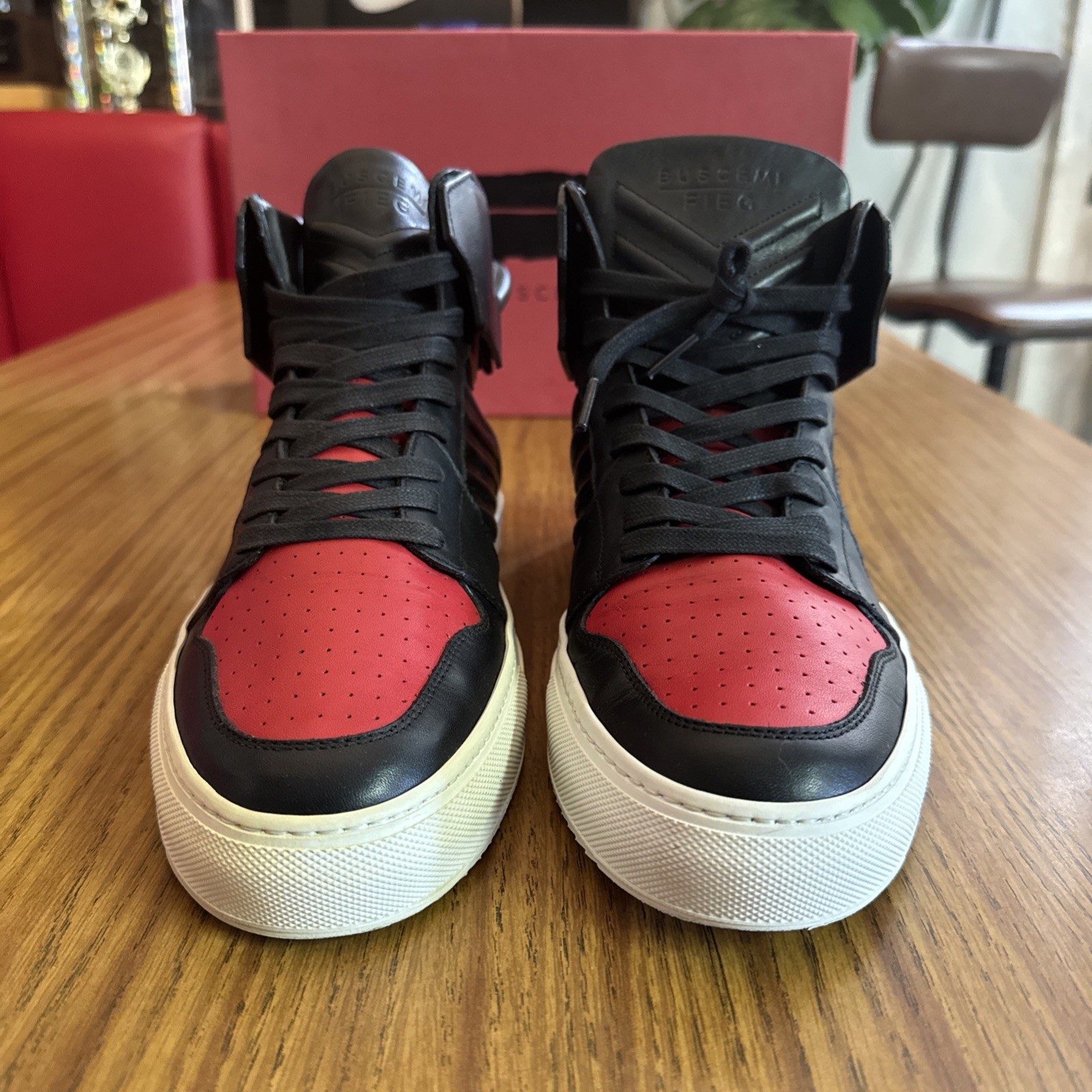 RARE Ronnie Fieg x Buscemi 110MM ‘Bred’ – Size EU 43 US 10 Red/Black Kith Collab