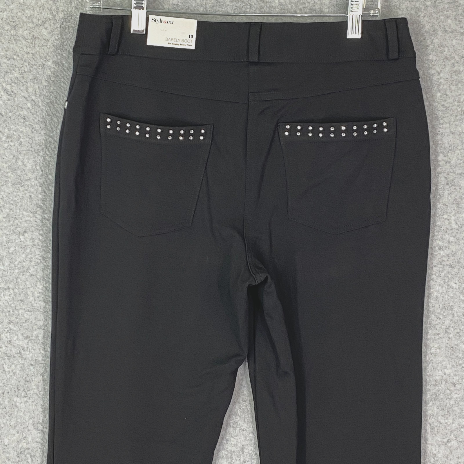 Style & Co Pants Womens 10 Black Rhinestones Barely Boot Below Waist Stretch NWT