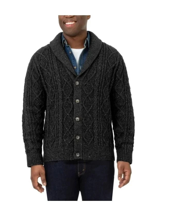 Blanknyc Men’s Heathered Collared Button Closure Cardigan, Black, Size M