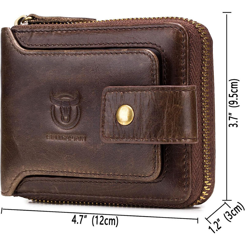 Zipper Wallet Mens Genuine Leather RFID Blocking Bifold Zip Around Card Holder W