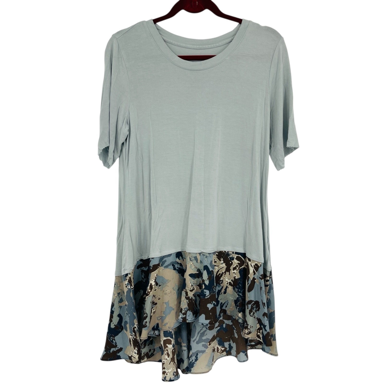 LOGO Green Blue Whimsy Floral Top Layered Fairy Ruffle Stretch Lori Goldstein M
